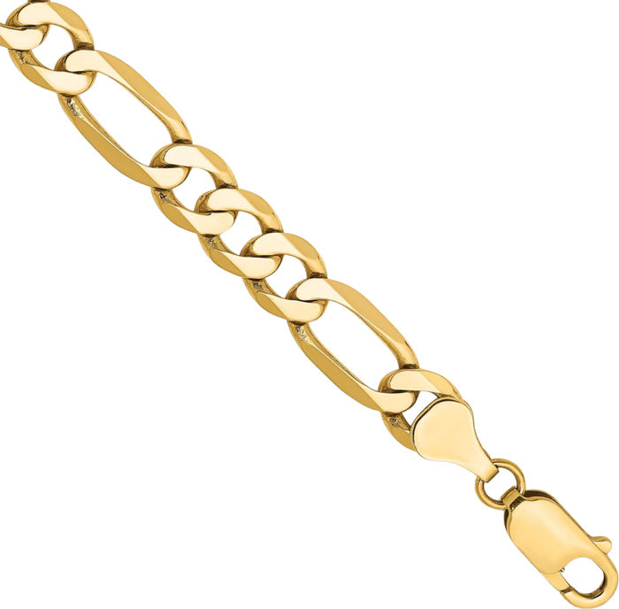 14K Solid Yellow Gold 7mm Figaro Link Chain Bracelet