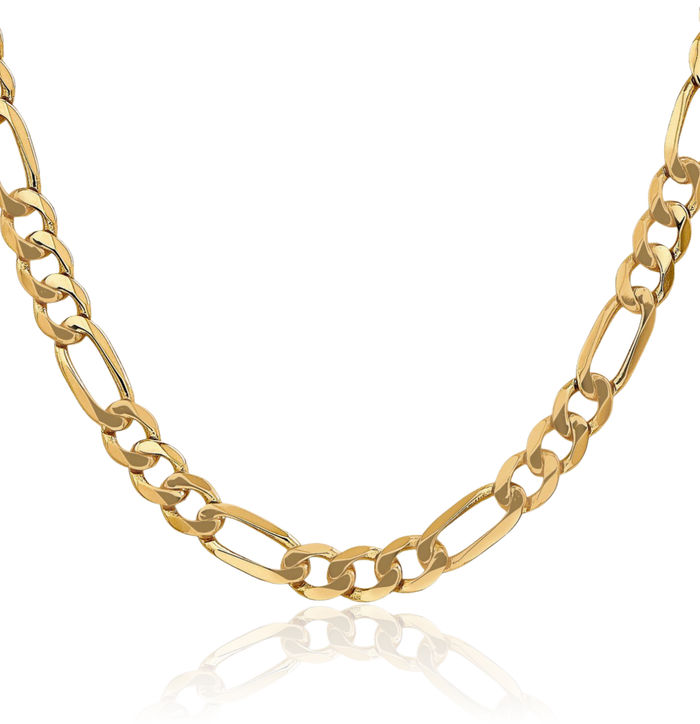 14K Solid Yellow Gold 7mm Figaro Link Chain Necklace