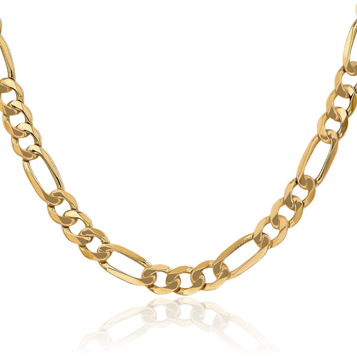 14K Solid Yellow Gold 7mm Figaro Link Chain Necklace