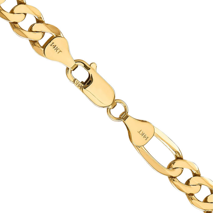 14K Solid Yellow Gold 7mm Figaro Link Chain Necklace