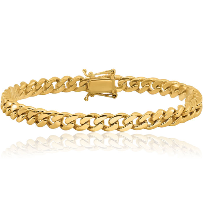 14K Solid Yellow Gold 7mm Miami Cuban Box Curb Link Chain Bracelet