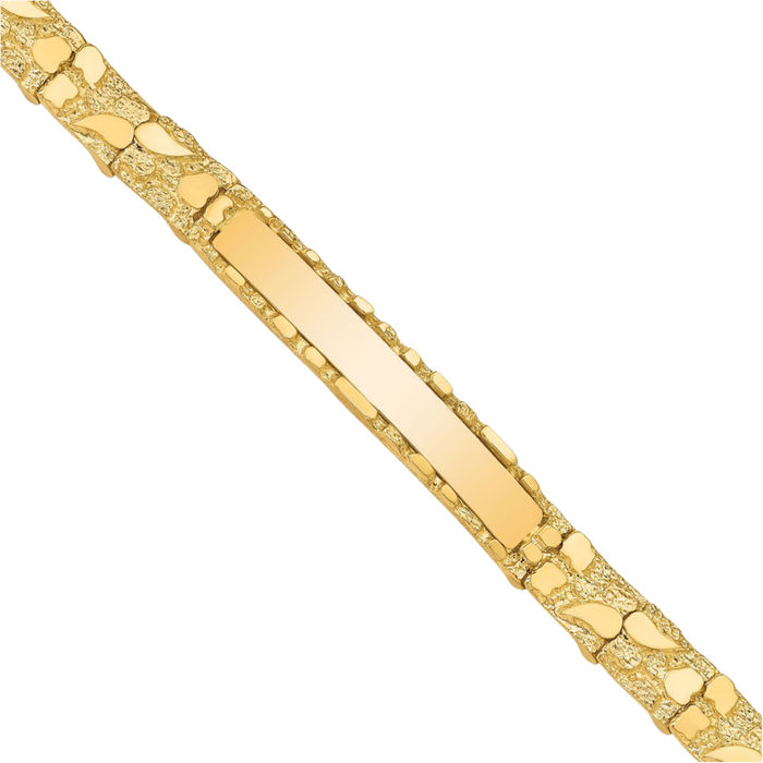 14K Solid Yellow Gold 7mm Chunky Nugget Name Bar Identification ID Bracelet