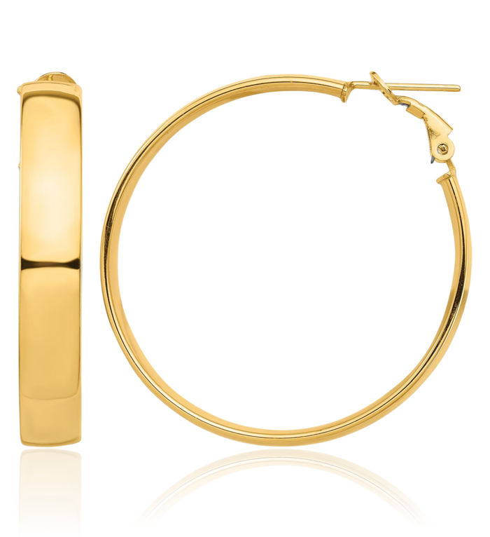 14K Solid Yellow Gold 7mm Omega Clip Back Post Round Large Hoop Earrings