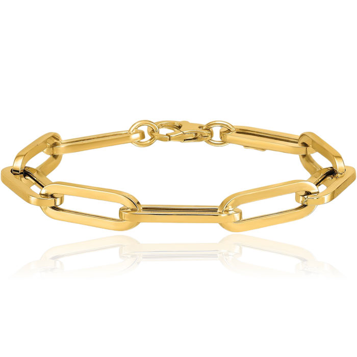 14K Solid Yellow Gold 7mm Paperclip Cable Rolo Link Chain Bracelet