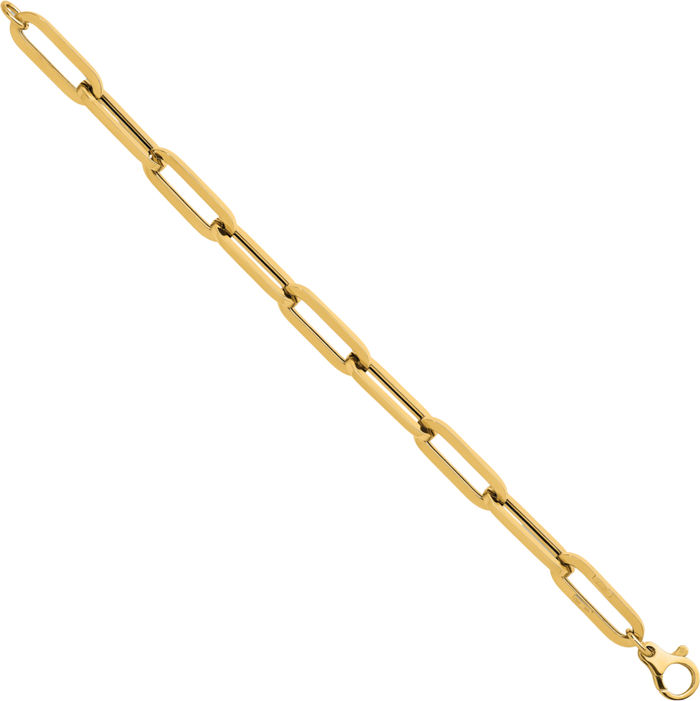 14K Solid Yellow Gold 7mm Paperclip Cable Rolo Link Chain Bracelet