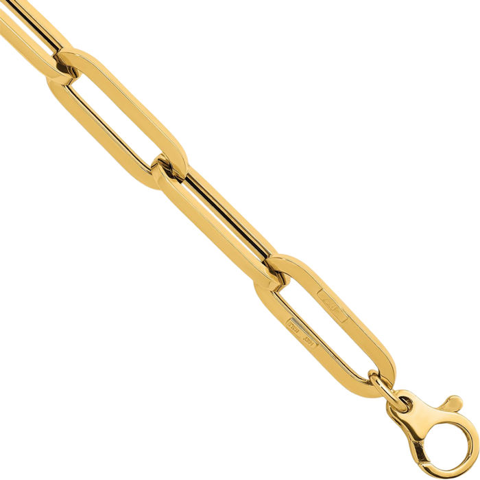 14K Solid Yellow Gold 7mm Paperclip Cable Rolo Link Chain Bracelet