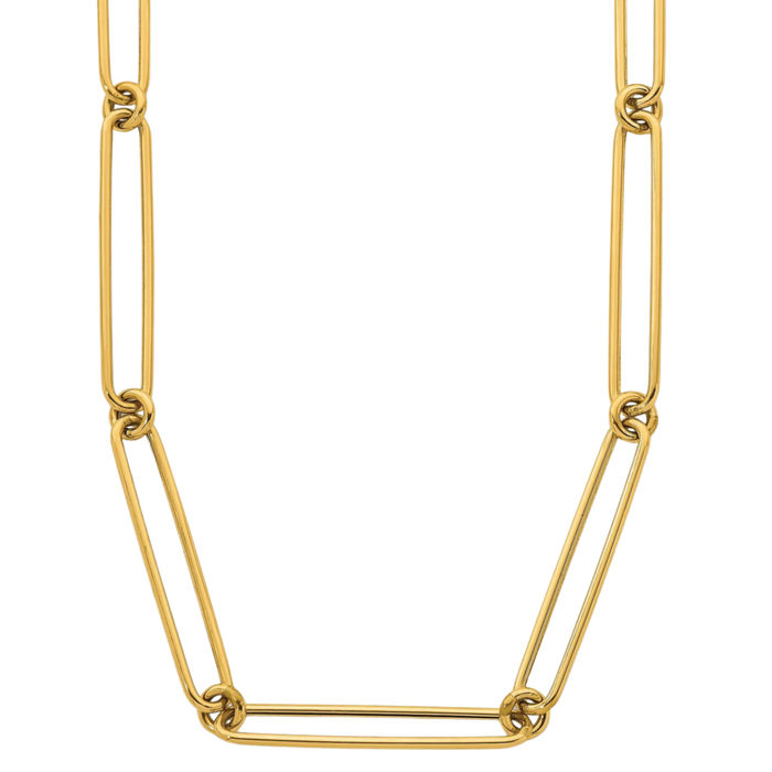 14K Solid Yellow Gold 7mm Paperclip Link Necklace Chain