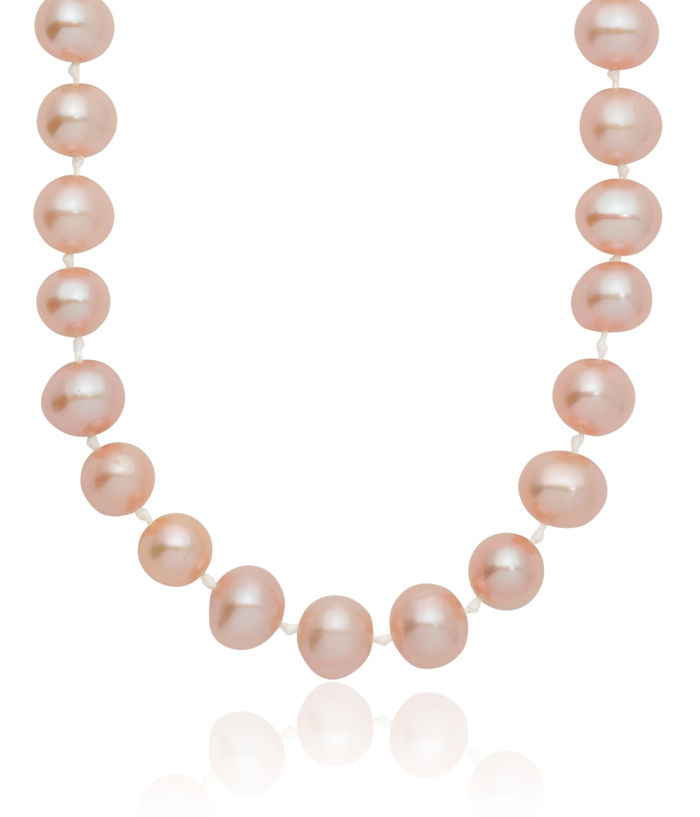 14K Solid Yellow Gold 7mm Pink Near Round Freshwater Cultured Pearl Necklace Chain