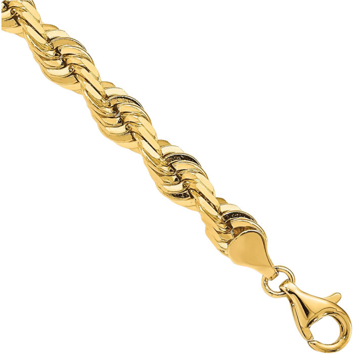 14K Solid Yellow Gold 7mm Quadruple Rope Chain Bracelet