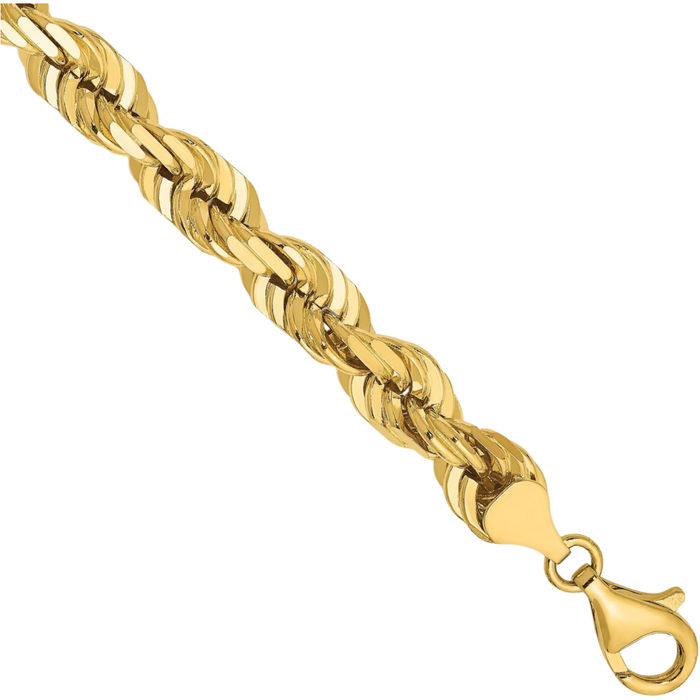 14K Solid Yellow Gold 7mm Rope Chain Bracelet