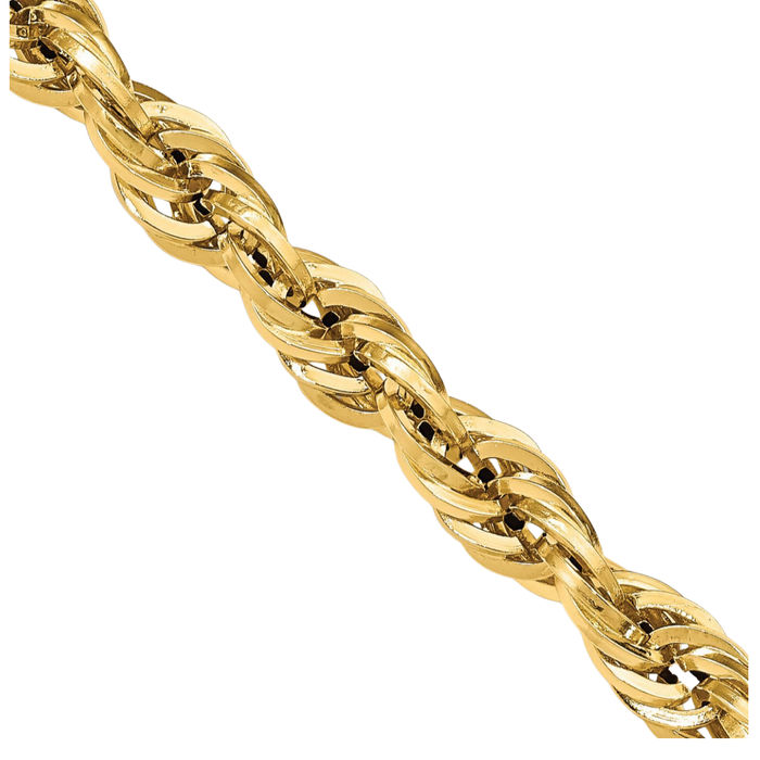 14K Solid Yellow Gold 7mm Rope Chain Twisted Link Necklace