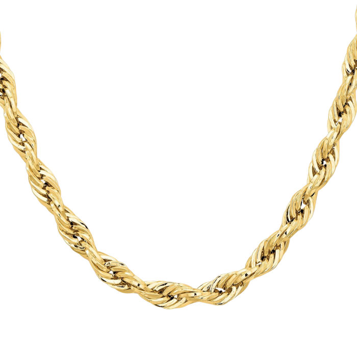 14K Solid Yellow Gold 7mm Rope Chain Twisted Link Necklace