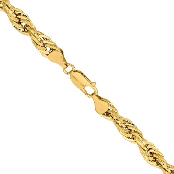 14K Solid Yellow Gold 7mm Rope Chain Twisted Link Necklace