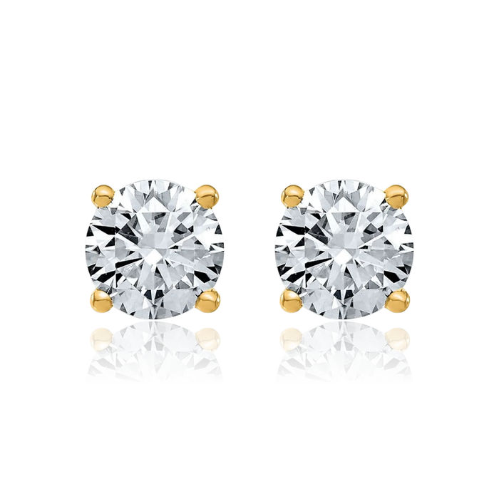 14K Solid Yellow Gold 7mm Round Solitaire Moissanite Stud Earrings