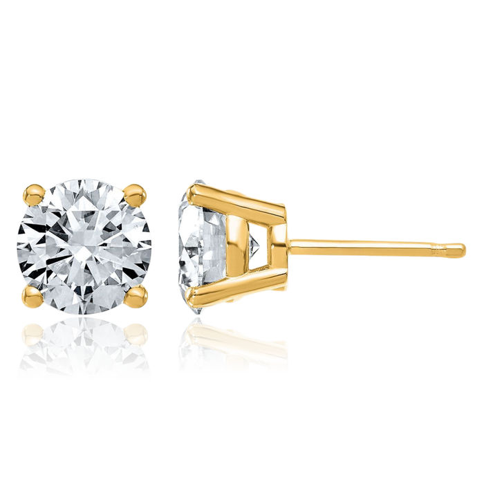 14K Solid Yellow Gold 7mm Round Solitaire Moissanite Stud Earrings