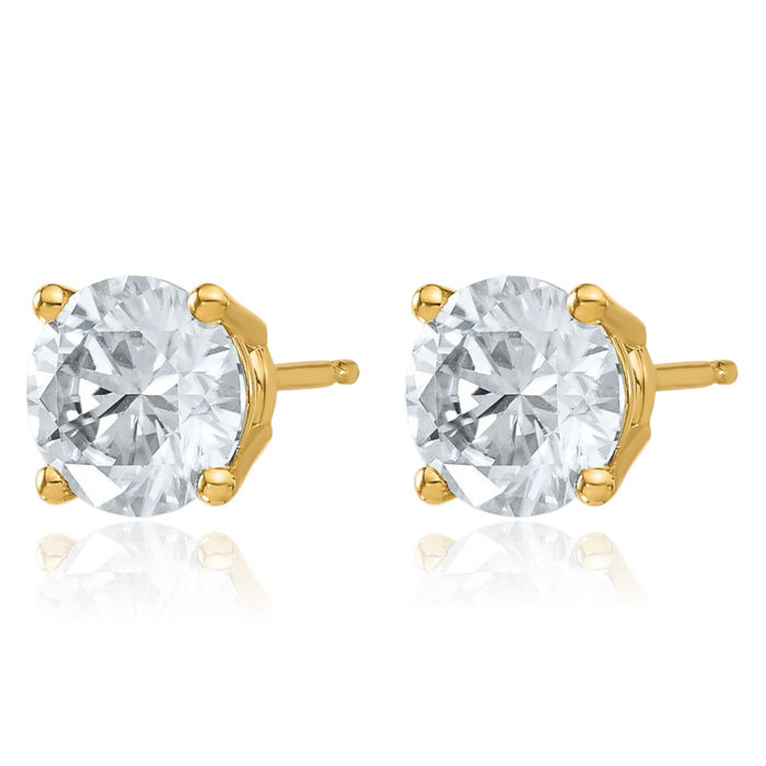 14K Solid Yellow Gold 7mm Round Solitaire Moissanite Stud Earrings