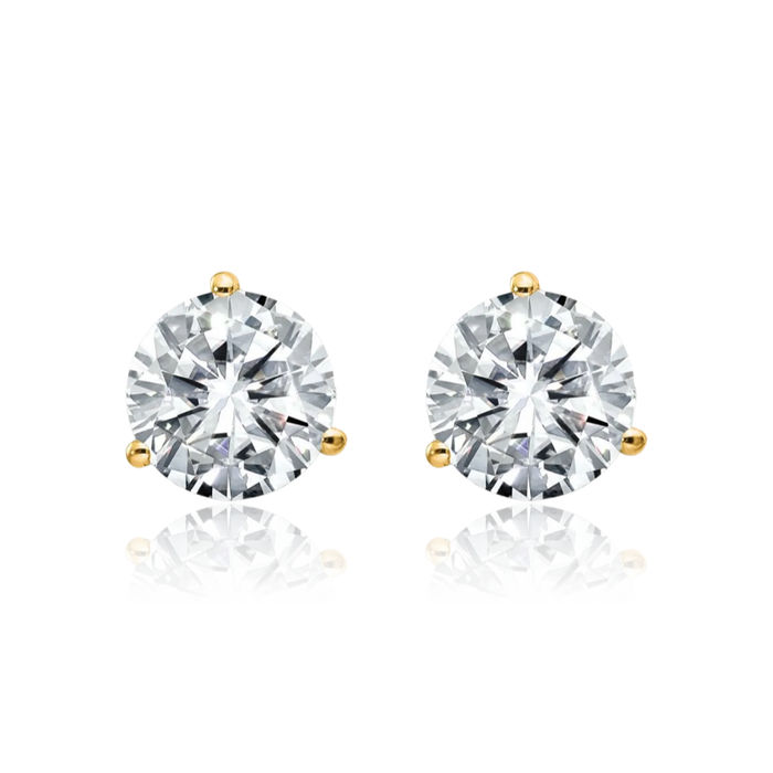 14K Solid Yellow Gold 7mm Round Solitaire Moissanite Stud Earrings