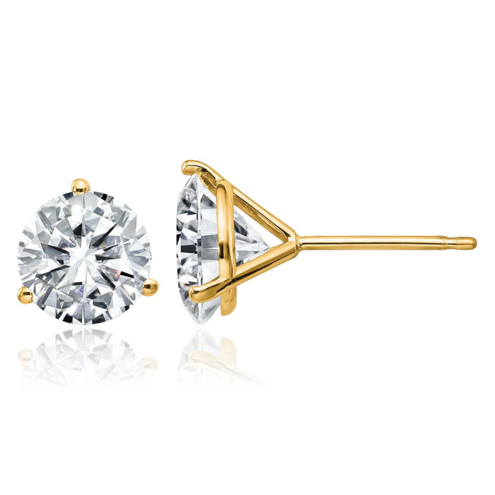 14K Solid Yellow Gold 7mm Round Solitaire Moissanite Stud Earrings