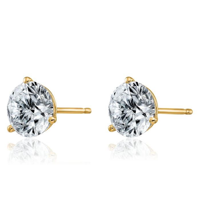 14K Solid Yellow Gold 7mm Round Solitaire Moissanite Stud Earrings