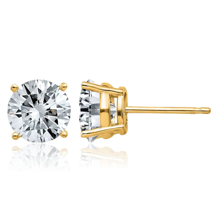 14K Solid Yellow Gold 7mm Round Solitaire Moissanite Stud Earrings