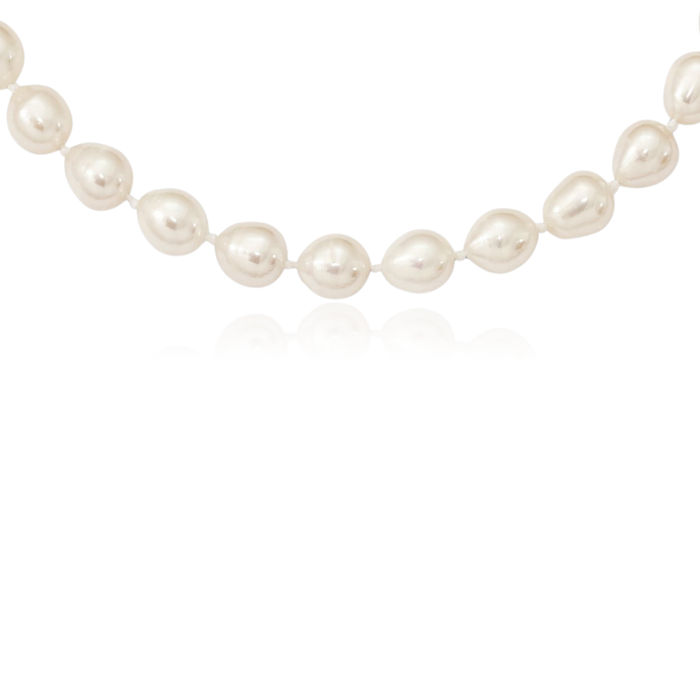 14K Solid Yellow Gold 7mm White Rice Freshwater Cultured Pearl Necklace Chain