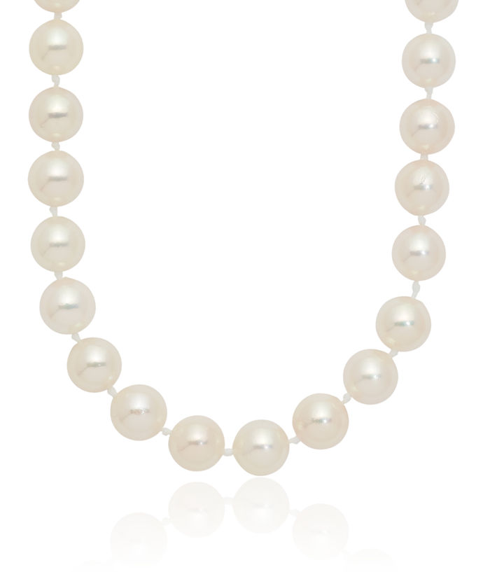 14K Solid Yellow Gold 7mm White Round Akoya Saltwater Cultured Pearl Necklace Chain