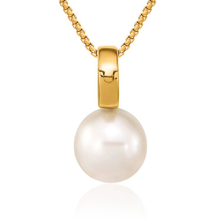 14K Solid Yellow Gold 7mm White Round Freshwater Cultured Pearl Necklace Chain Pendant Charm