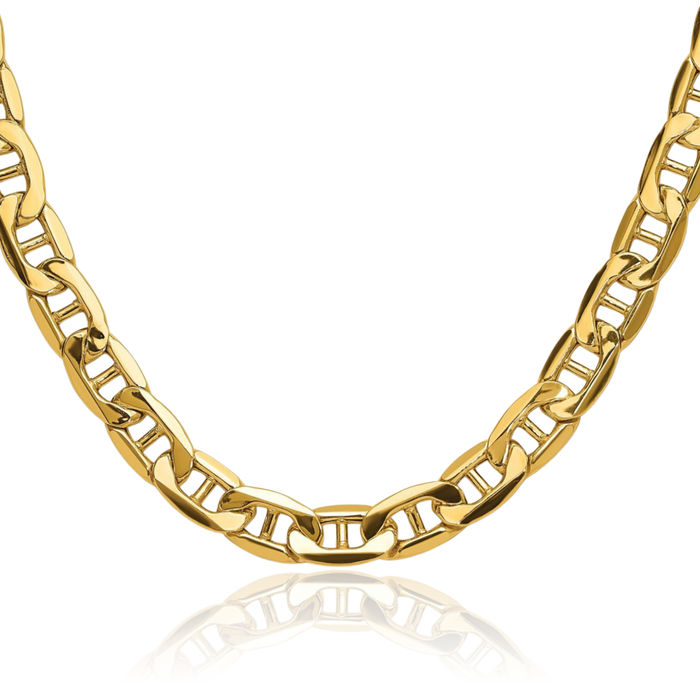 14K Solid Yellow Gold 8.25mm Anchor Mariner Link Chain Necklace