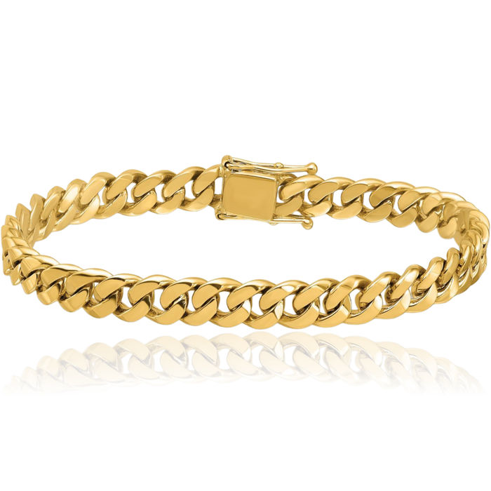 14K Solid Yellow Gold 8.2mm Curb Link Chain Bracelet