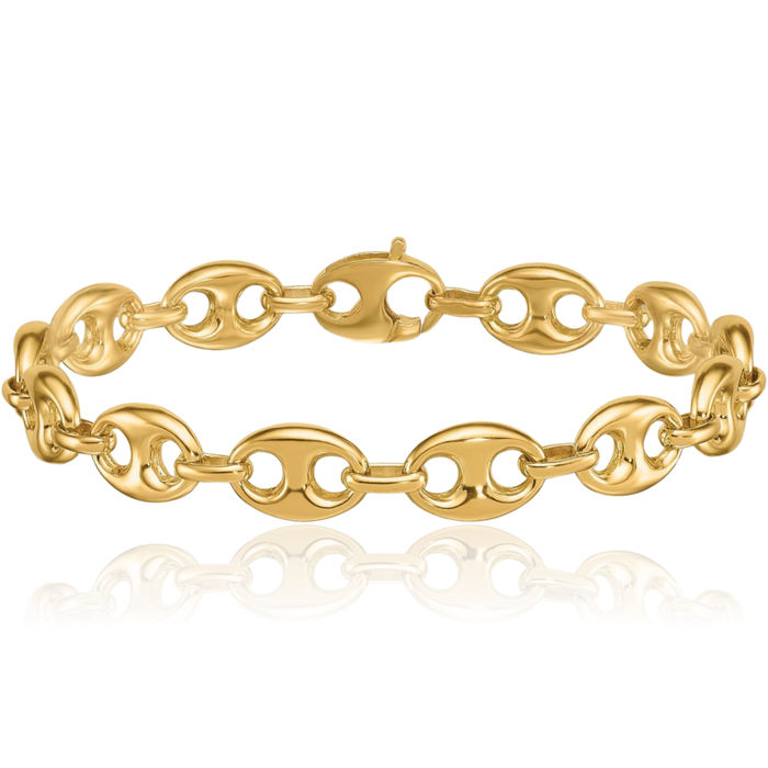 14K Solid Yellow Gold 8.4mm Anchor Puffed Gucci Mariner Link Chain Bracelet