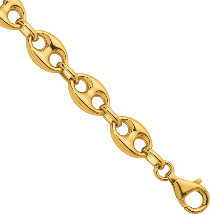 14K Solid Yellow Gold 8.4mm Anchor Puffed Gucci Mariner Link Chain Bracelet