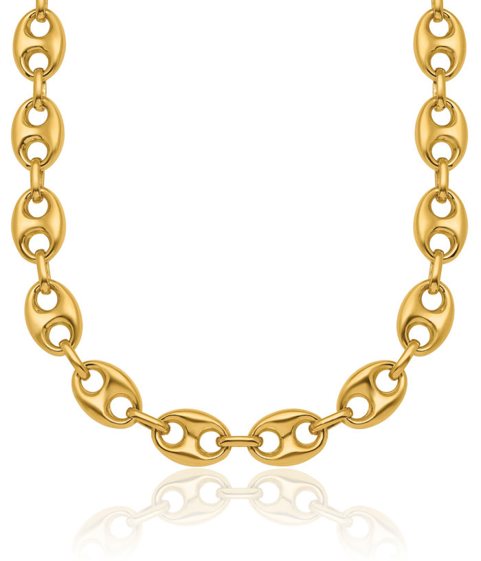 14K Solid Yellow Gold 8.4mm Anchor Puffed Gucci Mariner Link Chain Necklace