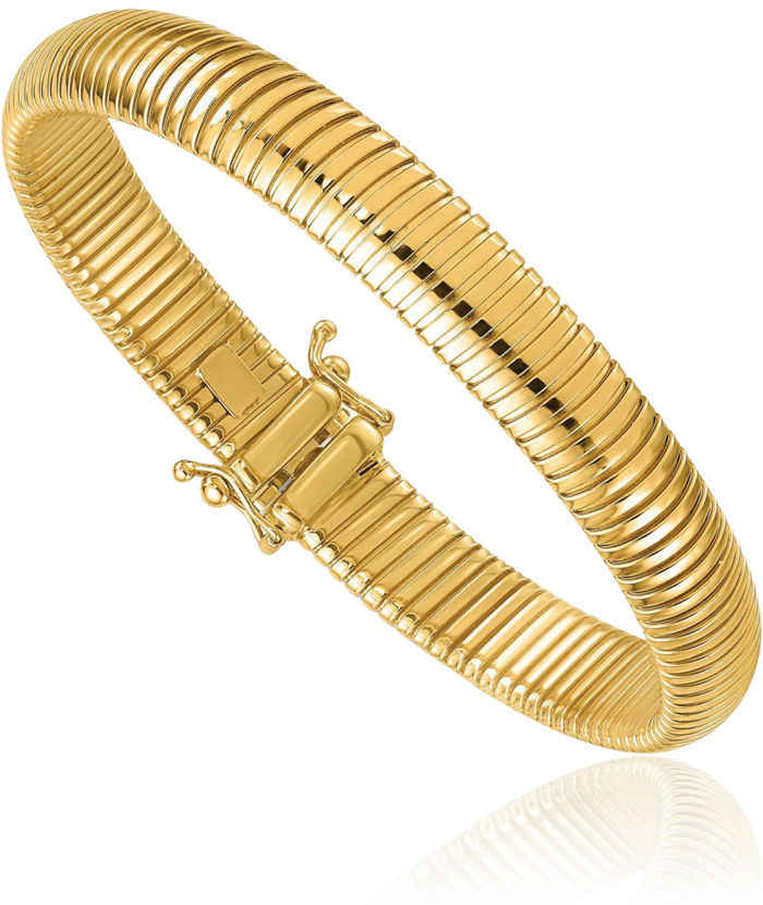 18K Solid Yellow Gold 8.4mm Cubetto Omega Snake Chain Bracelet