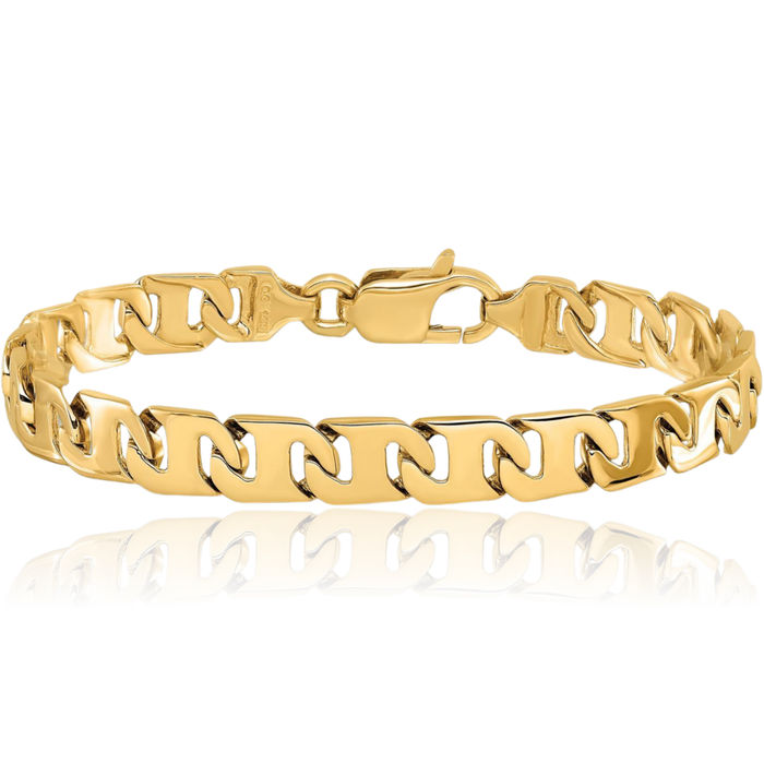 14K Solid Yellow Gold 8.4mm Link Chain Bracelet