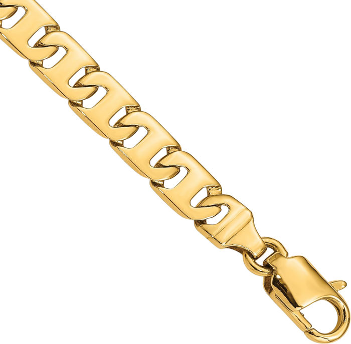 14K Solid Yellow Gold 8.4mm Link Chain Bracelet