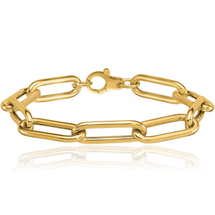 14K Solid Yellow Gold 8.4mm Paperclip Cable Rolo Link Chain Bracelet