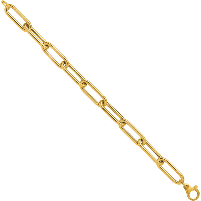 14K Solid Yellow Gold 8.4mm Paperclip Cable Rolo Link Chain Bracelet