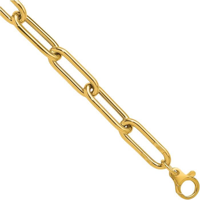 14K Solid Yellow Gold 8.4mm Paperclip Cable Rolo Link Chain Bracelet