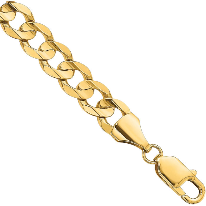 14K Solid Yellow Gold 8.5mm Concave Curb Link Chain Bracelet