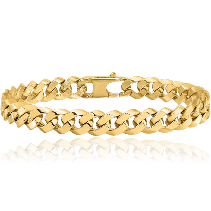 14K Solid Yellow Gold 8.5mm Curb Link Chain Bracelet