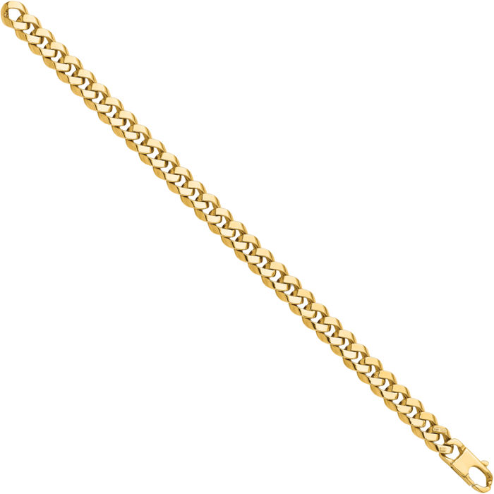 14K Solid Yellow Gold 8.5mm Curb Link Chain Bracelet