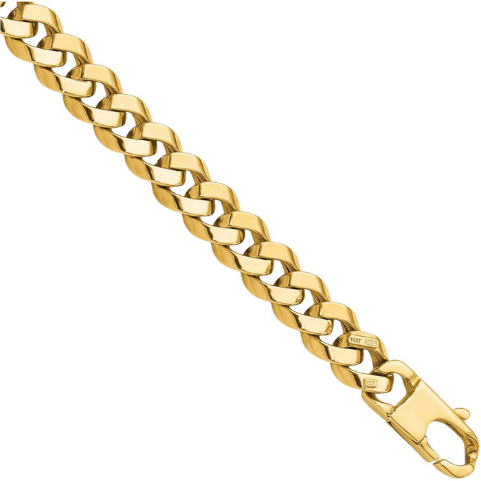 14K Solid Yellow Gold 8.5mm Curb Link Chain Bracelet