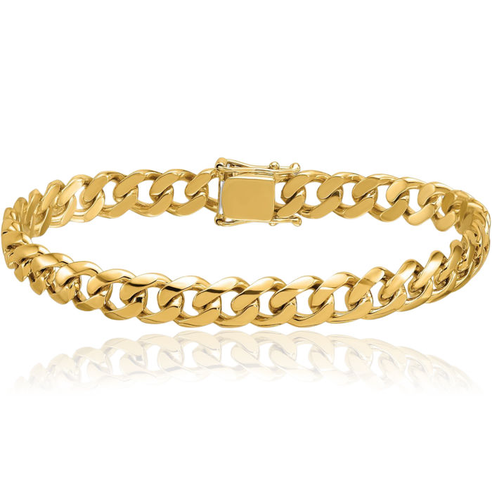 14K Solid Yellow Gold 8.5mm Curb Link Chain Bracelet