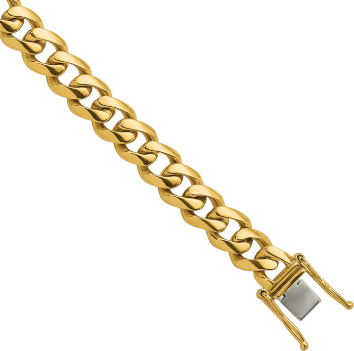 14K Solid Yellow Gold 8.5mm Curb Link Chain Bracelet