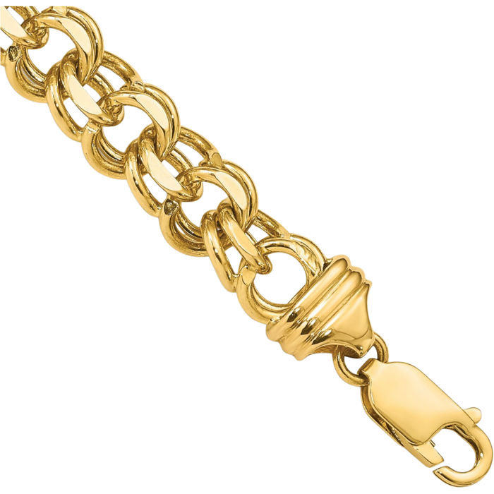 14K Solid Yellow Gold 8.5mm Double Link Chain Charm Bracelet