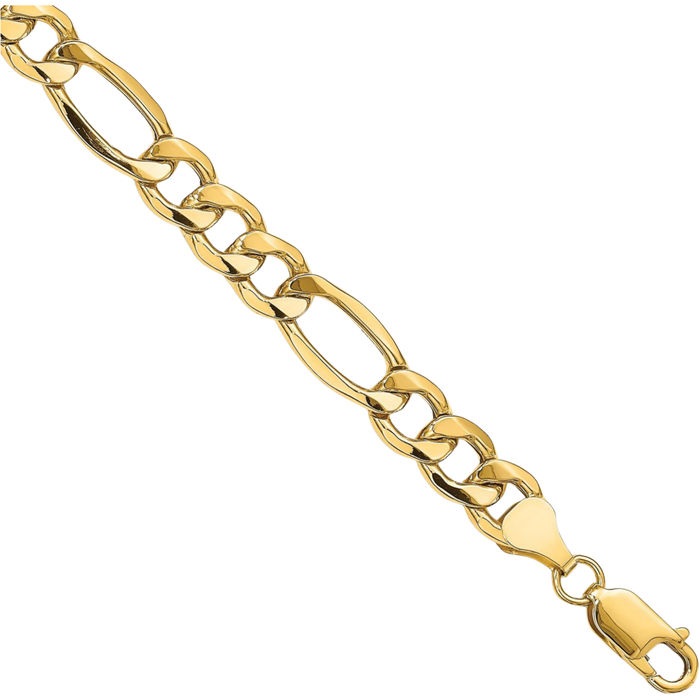 14K Solid Yellow Gold 8.5mm Figaro Link Chain Bracelet