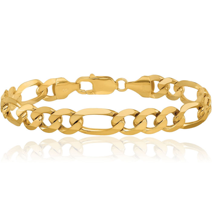 14K Solid Yellow Gold 8.5mm Figaro Link Chain Bracelet