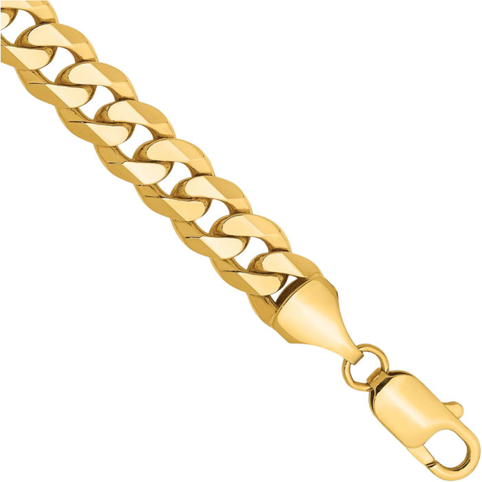 14K Solid Yellow Gold 8.5mm Curb Link Chain Bracelet