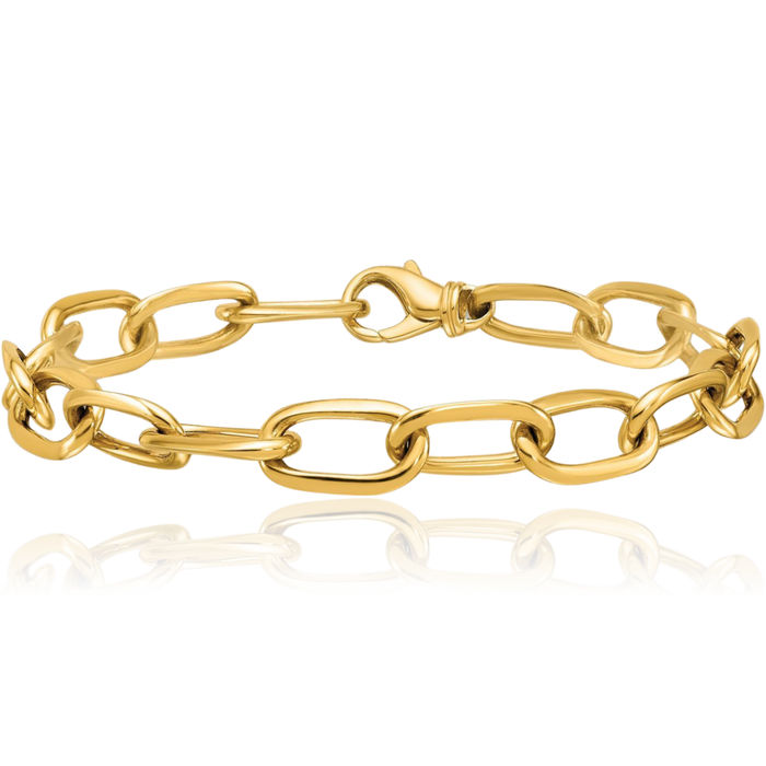 14K Solid Yellow Gold 8.5mm Oval Cable Rolo Link Chain Bracelet