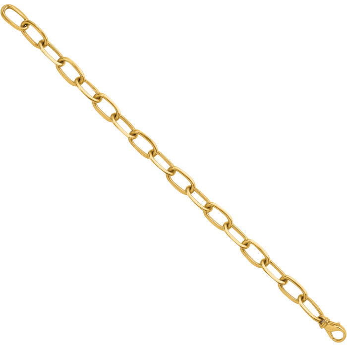 14K Solid Yellow Gold 8.5mm Oval Cable Rolo Link Chain Bracelet